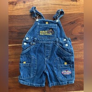 Vintage kids Harley Davidson denim embroidered overall shorts